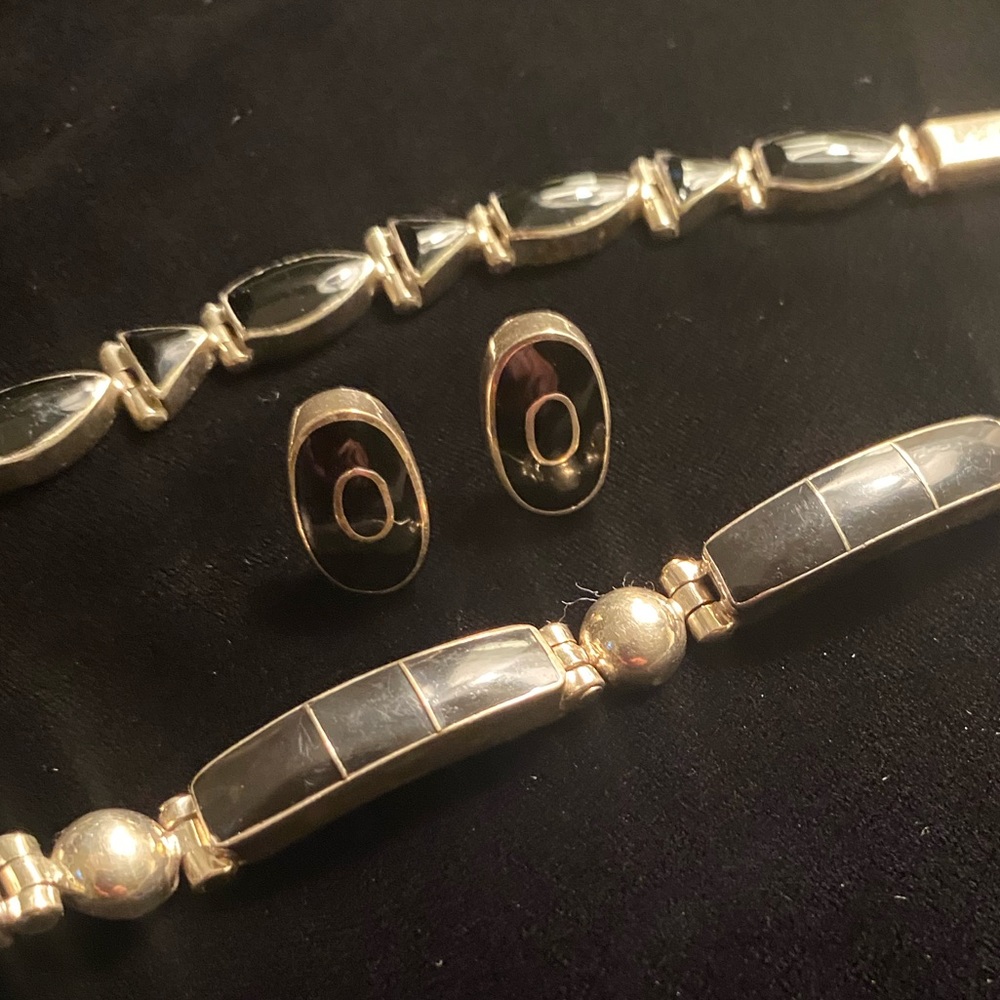 Mexican 925 Silver and black onyx bracelet/earrings set